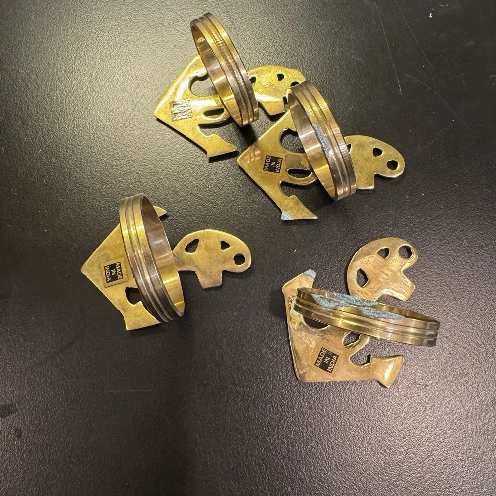 Brass Napkin Rings Set‎ Of 4 Anchors Nautical With Patina